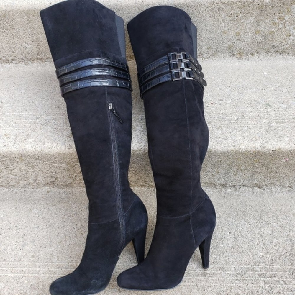 CALVIN KLEIN black stilleto OTK boots 6.5